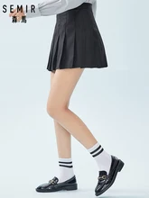 SEMIR Womens Checked Pleated Skirt in French Style with Concealed Zip at Side Women's Retro Mini Skirt for Spring Autumn Fashion