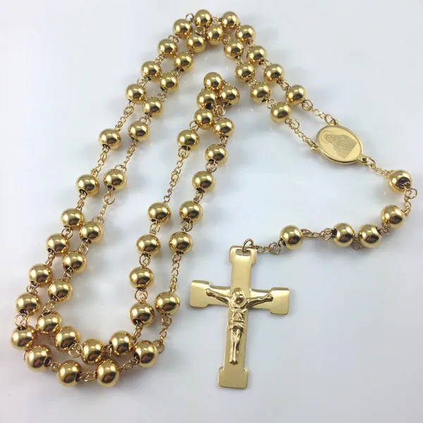 Fashion Jewelry Stainless Steel Rosary Necklace, Virgin cross of Jesus