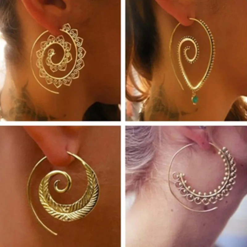 

Punk Hollow Out Spiral Drop Earrings Women Gold Color Circle Leaves Piercing Dangle Earring Trendy Jewelry Wholesale e076