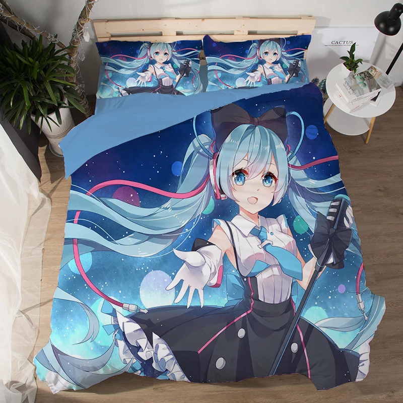 Модный крутой синий черный Kawaii girl японское аниме Комплект постельного белья