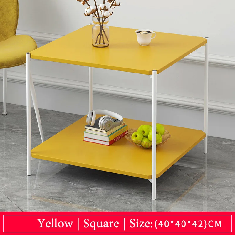 Двухслойный журнальный столик с мраморной текстурой и деревом, столик для гостиной и дивана, маленький обеденный стол, маленький столик, мебель для дома - Цвет: Square-yellow