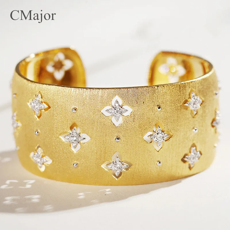 CMajor ювелирные изделия из чистого серебра Модные Винтажные полые четырехлистные браслеты с изображением клевера День Святого Патрика браслеты-манжеты для женщин