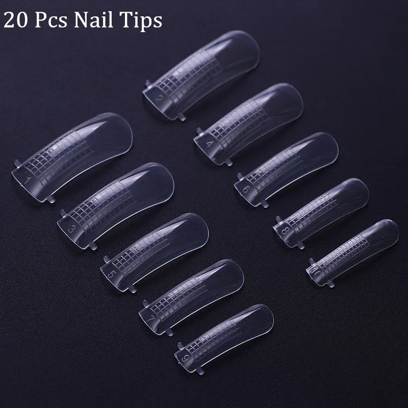 20pcs nail tips LILYCUTE, 20 мл, быстрое строительство, УФ-гель, полиполивинилхлорид, для наращивания ногтей, гель, обнаженный белый, прозрачный, строительный, для ногтей, плесень, кисть, раствор для скольжения, жидкость - Цвет: 20pcs nail tips
