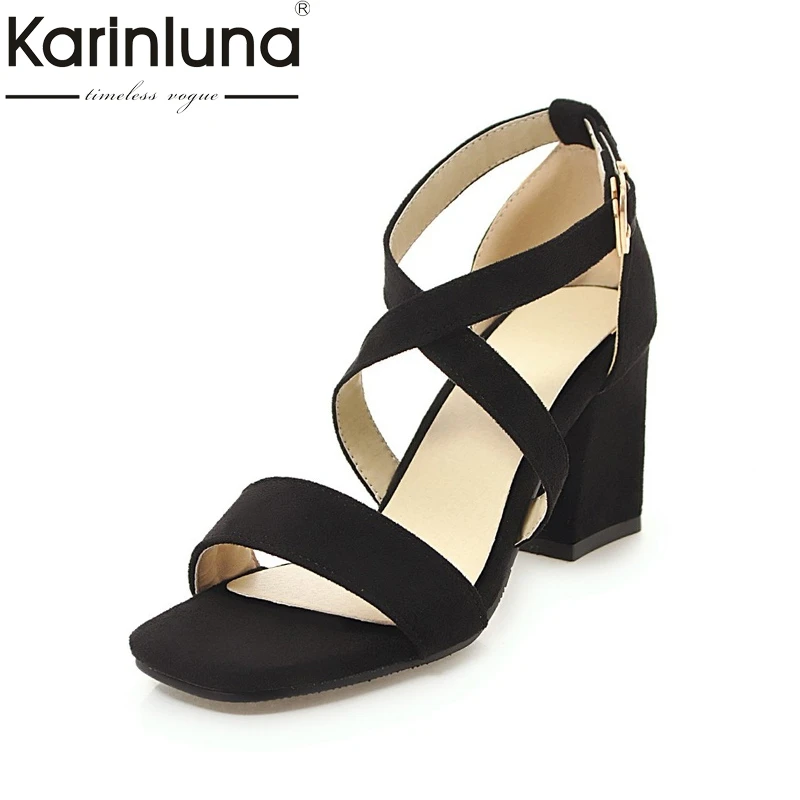 

Karinluna 9 colors best Quality Big Size 32-43 Square High Heels Summer Sandals Shoes Women OL Cross-strap Shoes Woman