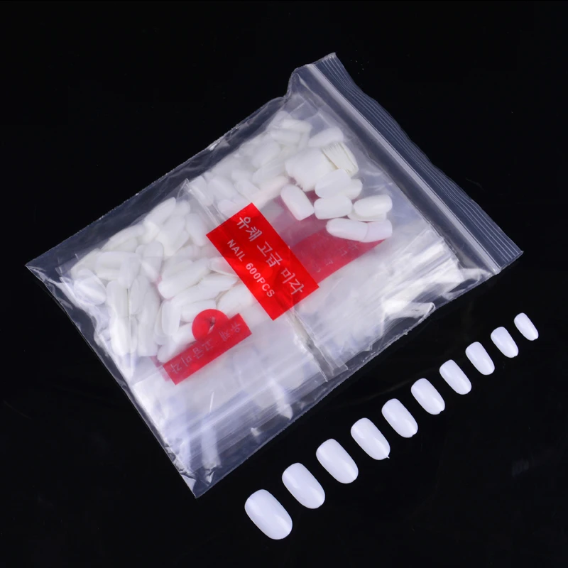 

600pcs/pack White Short Section Round False Nail 10 Sizes Full Cover Fake Nail Tips Tools Accessories For Women DIY Nail Salon