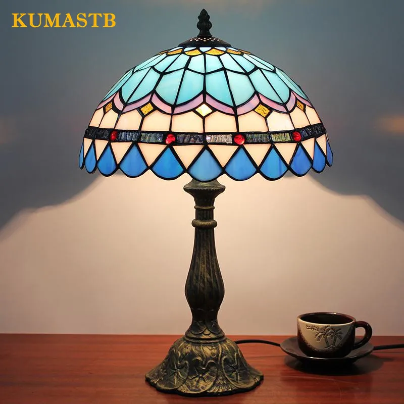 Buy Stained Glass Blue Bedside Table Lamp European