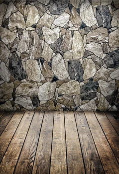 

HUAYI Stones Wall Art Fabric Brown Wood Floor Photography Backdrops Portrait For Studios Dorps Background XT-4466