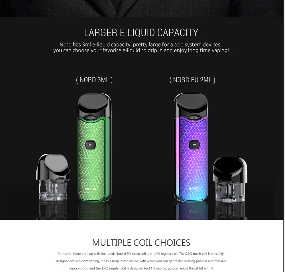 7 New Colors 100% Original SMOK Nord Kit 1100mAh Pod System Kit Electronic Cigarettes With Nord Mesh Coil 3ML Pod MTL Vape