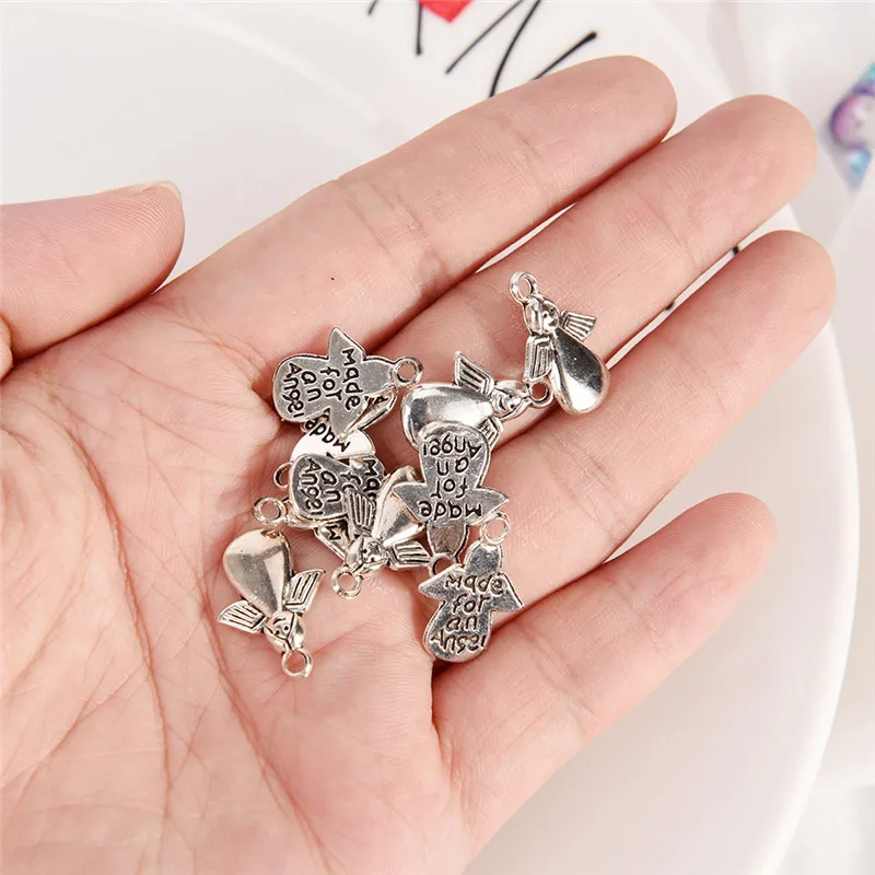 50pcs Angel Wings Halloween Pendant Antique Silver Color DIY Bracelets Charm Pendants Fashion Jewelry Making Findings