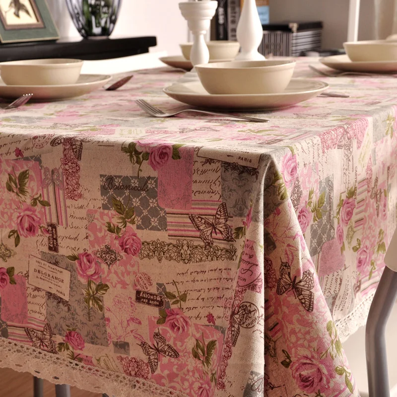 Multi Sizes Linen Tablecloths Pastoral Elegant Lace Linen Tablecloths