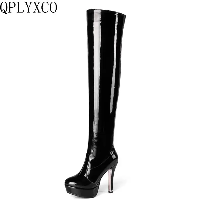 

QPLYXCO High quatily Sexy Big Size 34-48 winter long Boots Women shoes over knee Boots High heels(11.5cm) botas mujer 5203-12