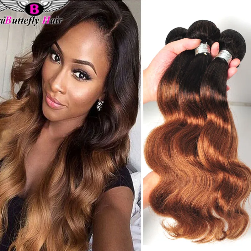 8A Peruvian Ombre Weave Dark Roots Blonde Hair T1B/27,30 Peruvian Ombre Hair Body Wave Honey Blonde Ombre Two Tone Hair Weaving
