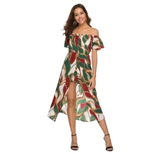Dress summer 2019 Europe and the United States new women's holiday wind wrapped chest trumpet sleeves safe lined beach dress summer girl a birthday present europe and the united states girls holiday dress nail bead butterfly knot dress cake girls