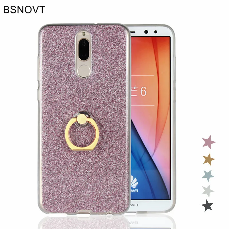 

Huawei Mate 10 Lite Case Cover Silicone Glitter Bumper Phone Case Huawei Nova 2i Soft Finger Ring Bracket Back Cover BSNOVT