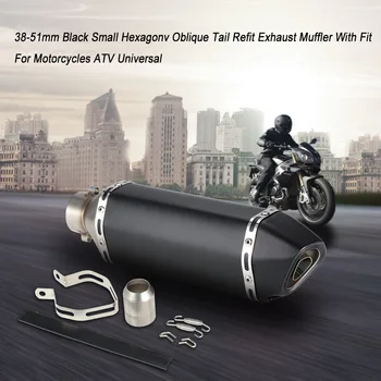 

38-51mm Black Small Hexagonv Oblique Tail Refit Exhaust Muffler With Fit For Motorcycles ATV Universal