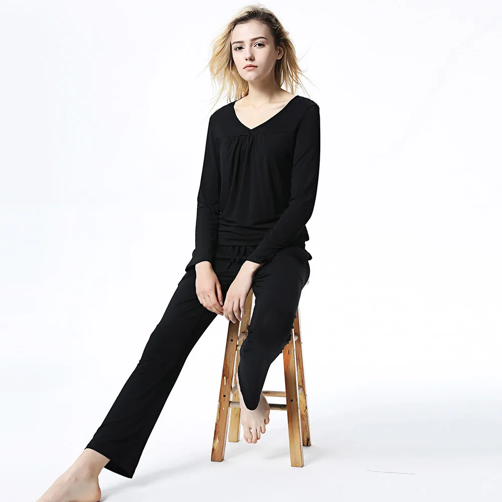 RenYvtil 2018 New Spring Ladies Long Sleeve Pants Pajama Sets Modal