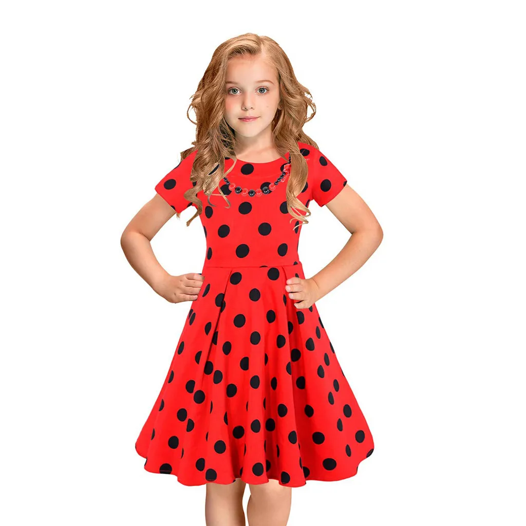 Summer New Fashion Kids Girls Vintage Dress Polka Dot Princess Swing Rockabilly Party Dresses Wholesale Free Ship Z4