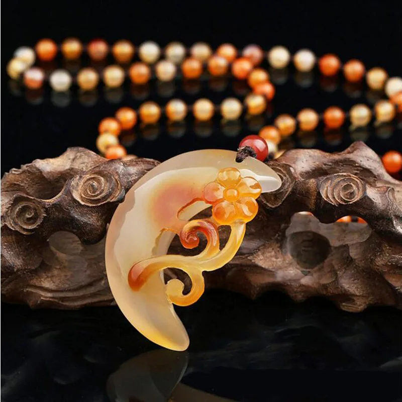 Yu Xin Yuan натуральный нефрит Медуллярный кулон резные лунные цветы ожерелье женские ювелирные изделия