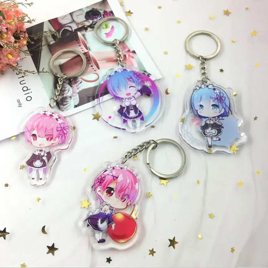 

Anime Re:zero Starting Life in Another World Emilia Rem Ram Cute Acrylic Figure keychain Keyring Decoration Collection Model Toy