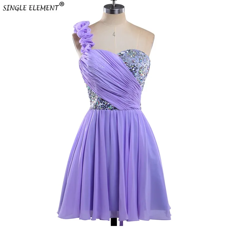 

SINGLE ELEMENT Custome Made One Shoulder Short Bridesmaid Dresses Lace Up Back
