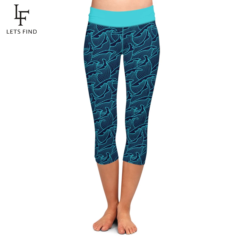 LETSFIND New Fashion Sea Wave Digital Printing High Waist Elasticity Plus Size Capri Leggings Fitness Legging for Women LETSFIND New Fashion Sea Wave Digital Printing High Waist Elasticity Plus Size Capri Leggings Fitness Legging for Women