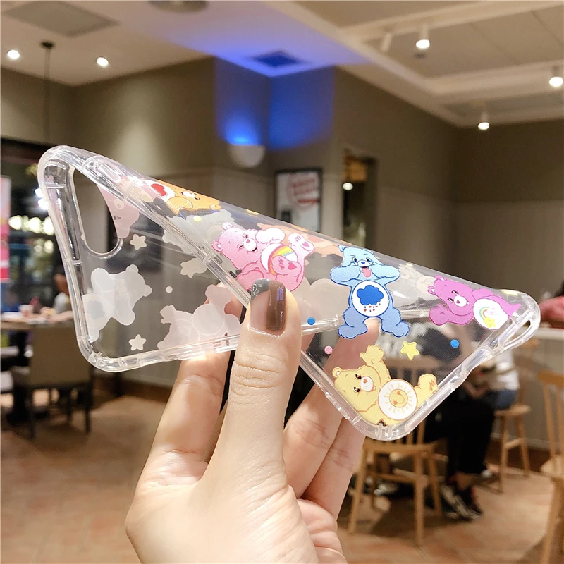 Cartoon Cute Rainbow bear Phone Case For iPhone 11 Pro X XS Max Xr 8 7 6 s Plus INS Anime cares bears Clear Soft Cover Coque