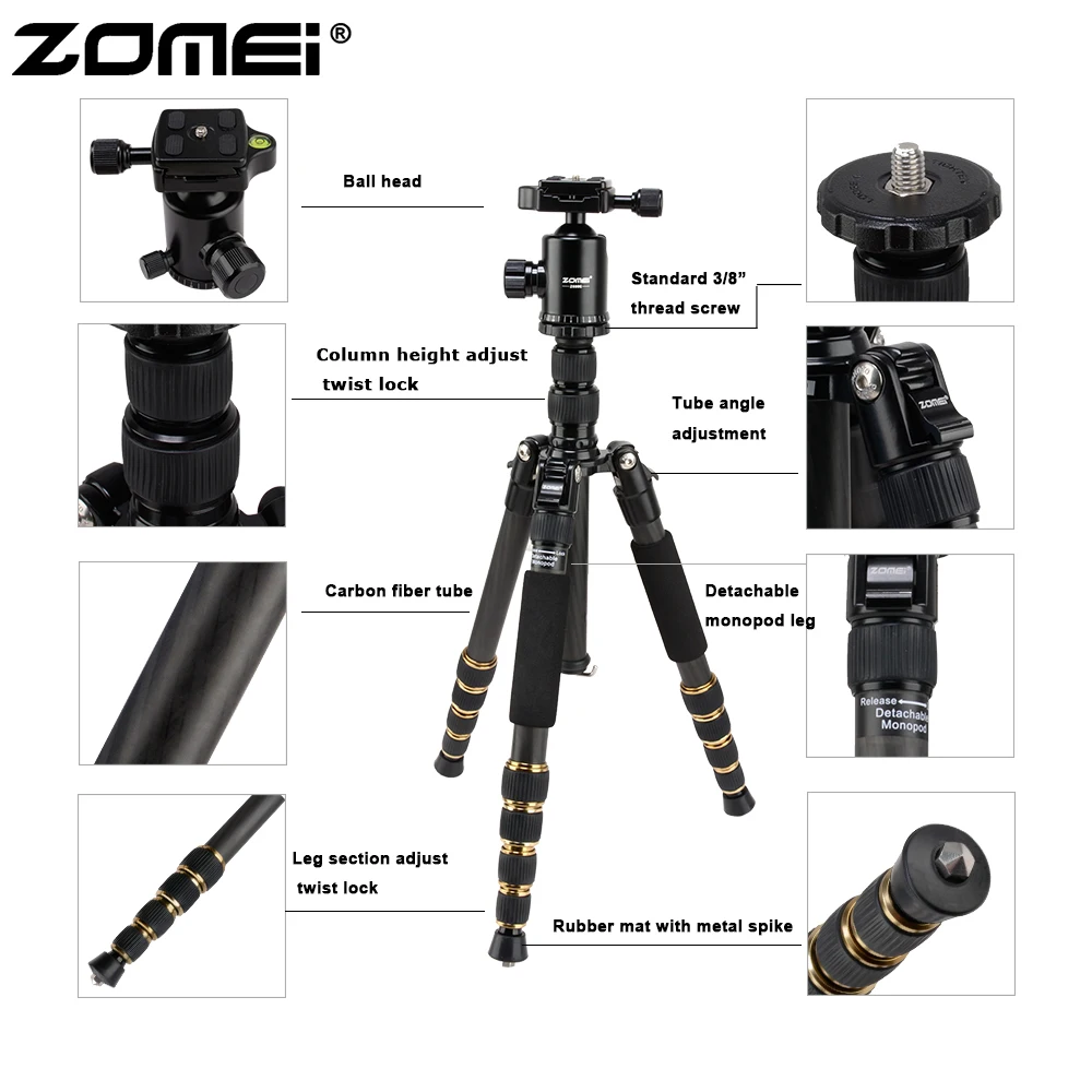  ZOMEI Z699C/Z669C Professional Tripod Monopod Portable Travel Camera Stand with Ball Head Carry Bag
