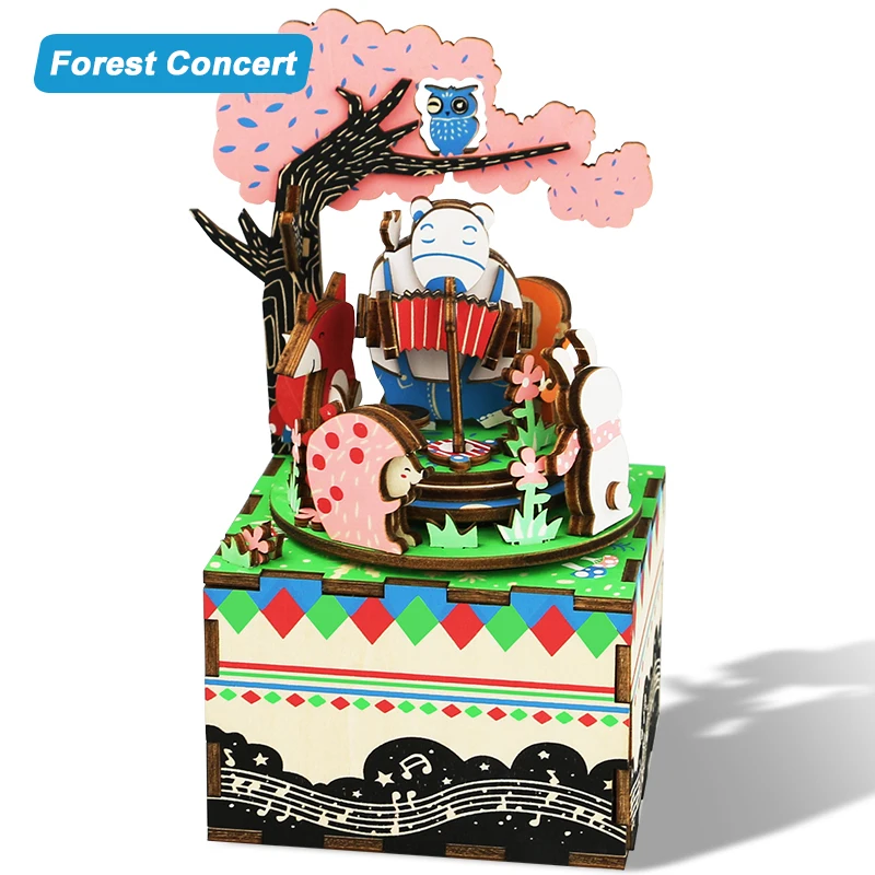 

DIY Doll House Robud Forest Concert Wooden Puzzle Dollhouse With Music Box 3D Craft Dollhouse Toys For Children AM404 #E