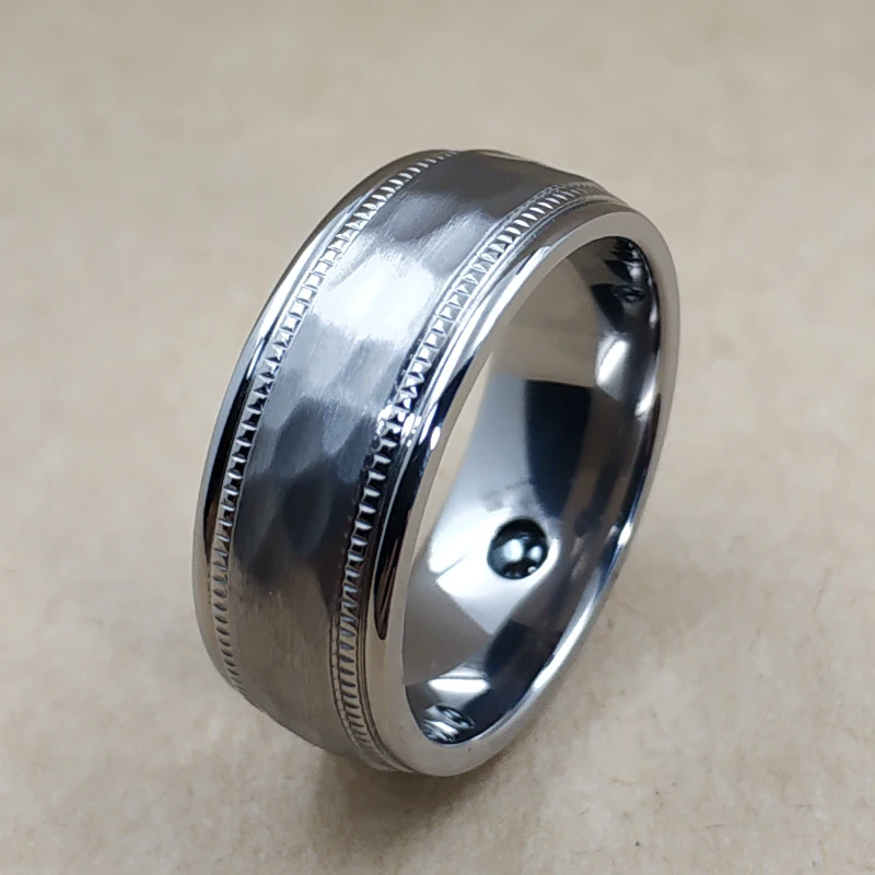 8 мм чистые титановые кольца для мужчин и женщин с здоровым минерал Германий инкрустация матовый молоток готовой моды дизайн полный размер