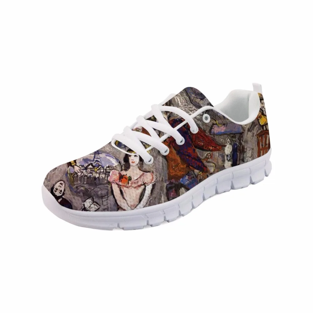 

2019 Women Flats Shoes Sneakers Spring Painting Printed White bottom Casual Breathable Shoes FlatsMarc Chagall Master piece