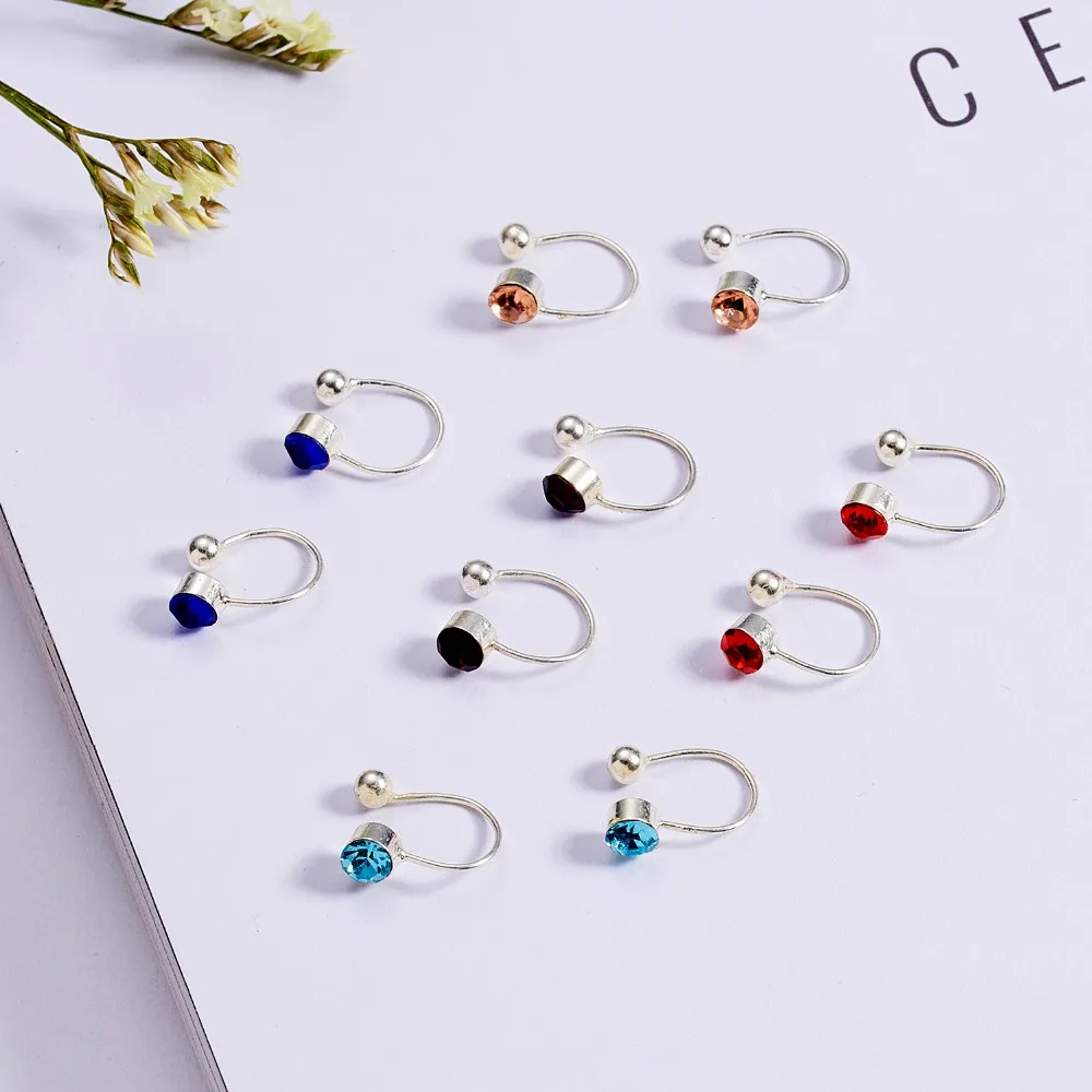 

Rinhoo New Arrival Ear Clip Elegant Crystal Cuff Earrings For Women No Pierced Simple Silver Color Circle Stone Ear Clip Earring