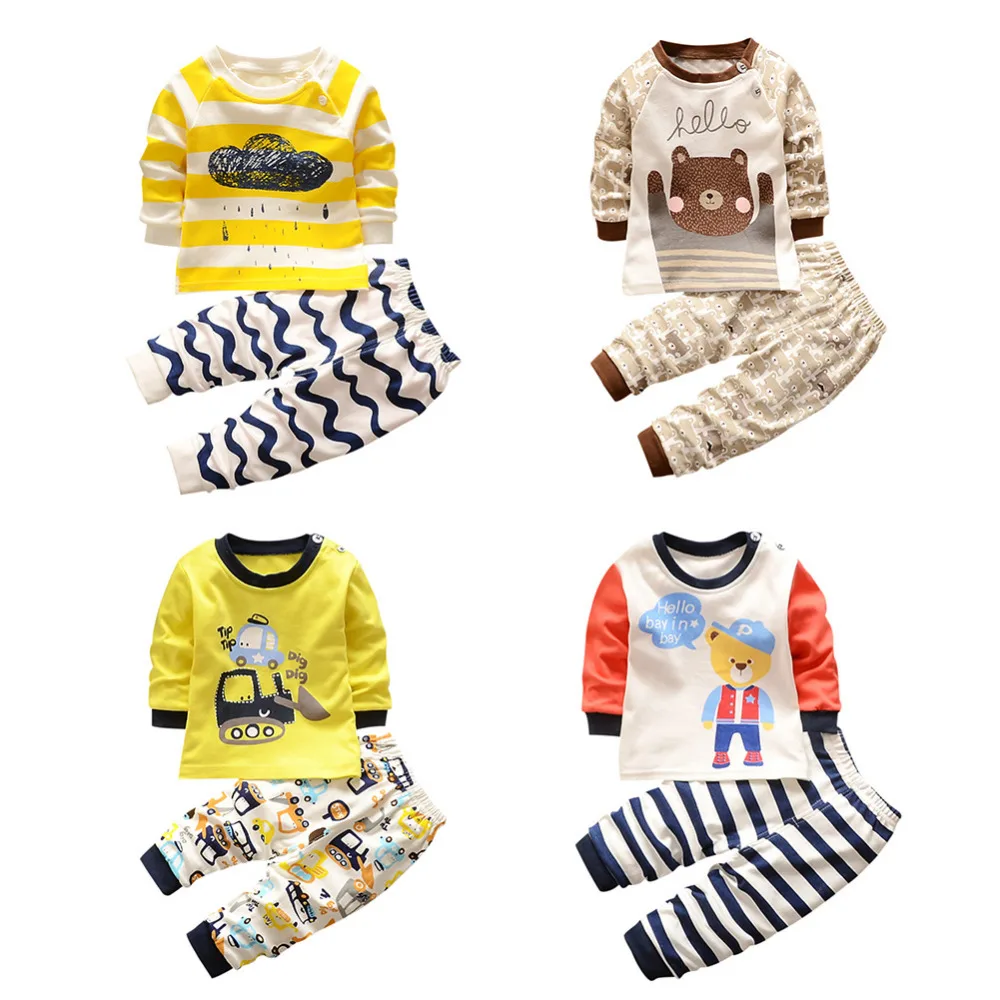 

2018 children Autumn Pajamas clothing Set Boys & girls Cartoon Sleepwear Suit Set kids long-sleeved+pant 2-piece baby clothes