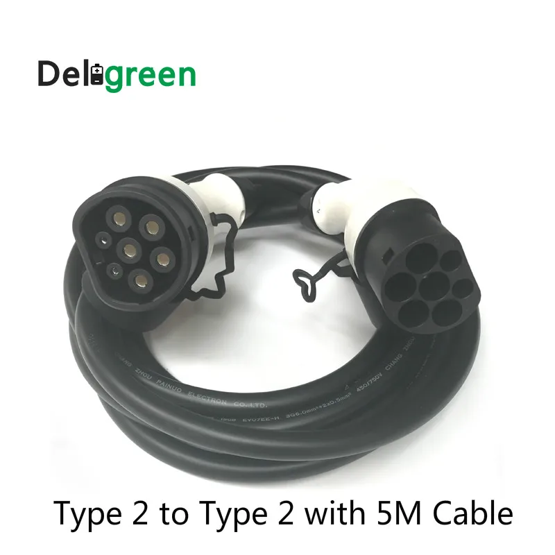 

Deligreen 32A Type 2 to Type 2 IEC62196 EV Charging Plug DUOSIDA With 5Meter TUV/UL cables Mennekes 2 Connector