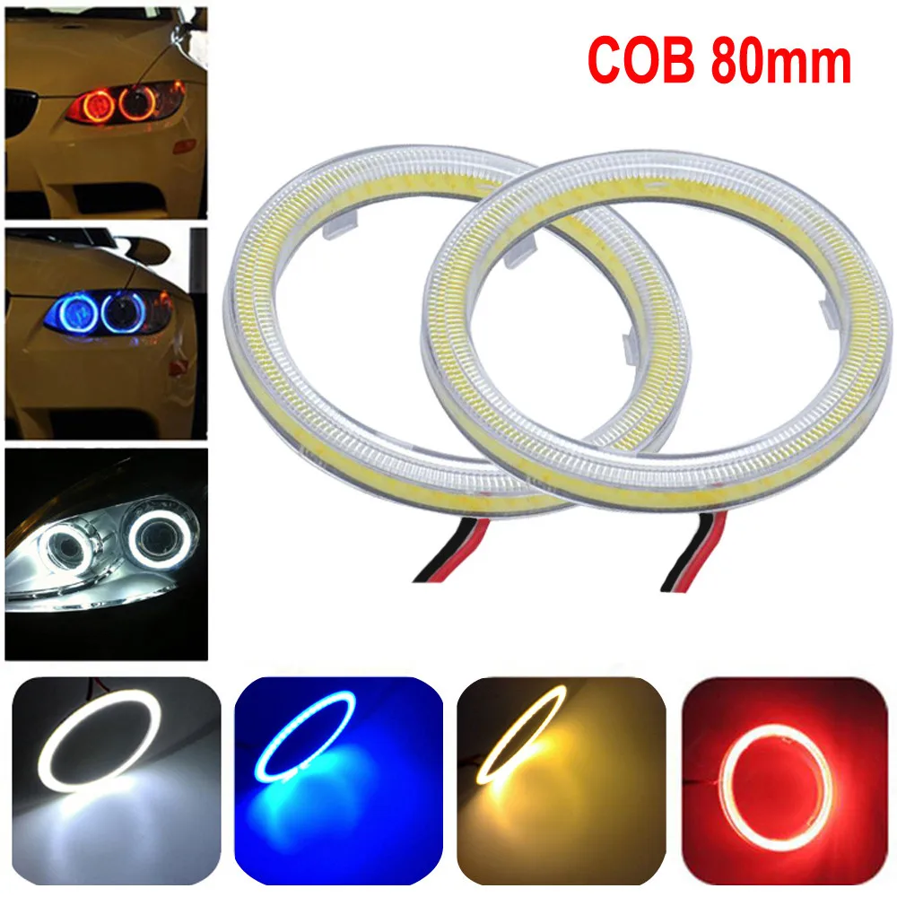 

Tiptop 2pcs White 80MM COB LED Angel Eyes Headlight Halo Ring Warning Lamps with Cover DEC6