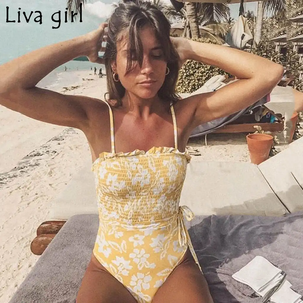 yellow tummy control swimsuit