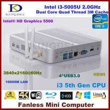 Без вентилятора неттоп ПК, мини-компьютер, высокая Скорость Intel i3-5005U, Dual Core, 2.0 ГГц, 4 * USB 3.0 + HDMI + VGA, 3D игры DirectX 11, Windows 10