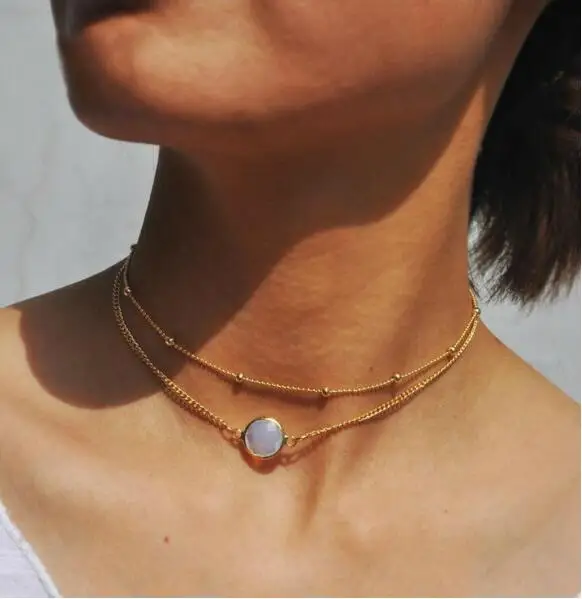 Punk Double Layer Beads Opal Necklaces &amp Pendants for Women Simple Style Birthdays Jewelry Femme Bijuterias Collier | Украшения и