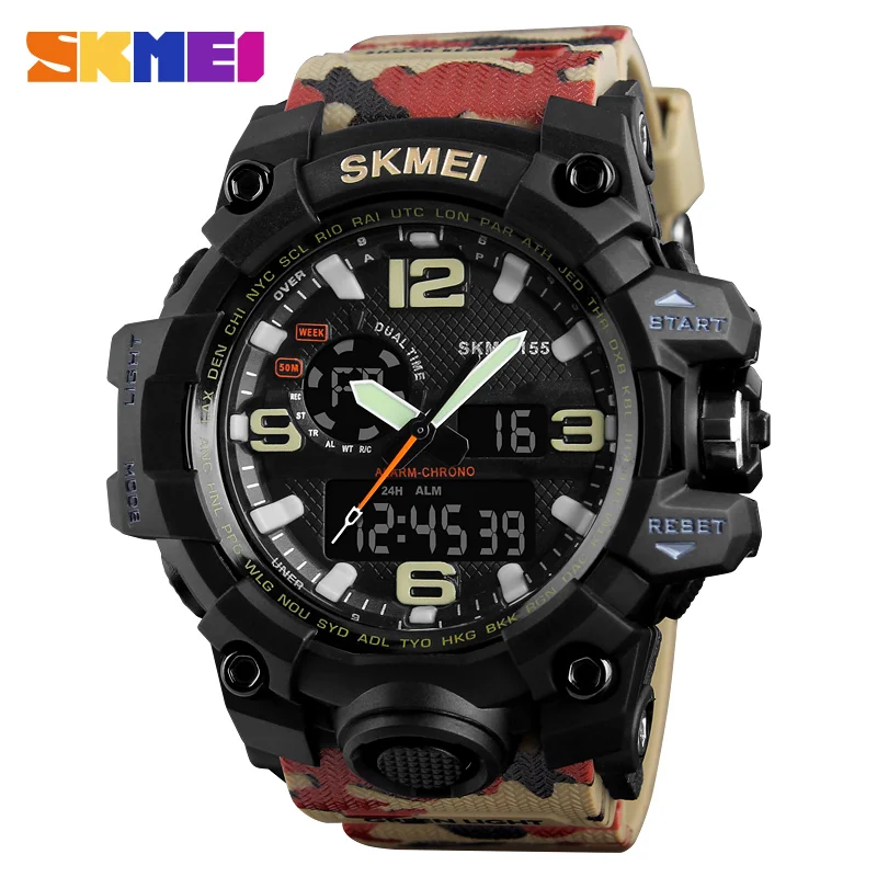 

SKMEI Men Sport Watches Digital Chronograph Double Time Alarm Watch 50M Watwrproof EL Light Wristwatches Relogio Masculino 1155