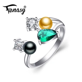 

FENASY freshwater pearl cute ring 925 Sterling Silver Ring cultured genuine Real Pearl Rings For Women Wedding Emerald Ring