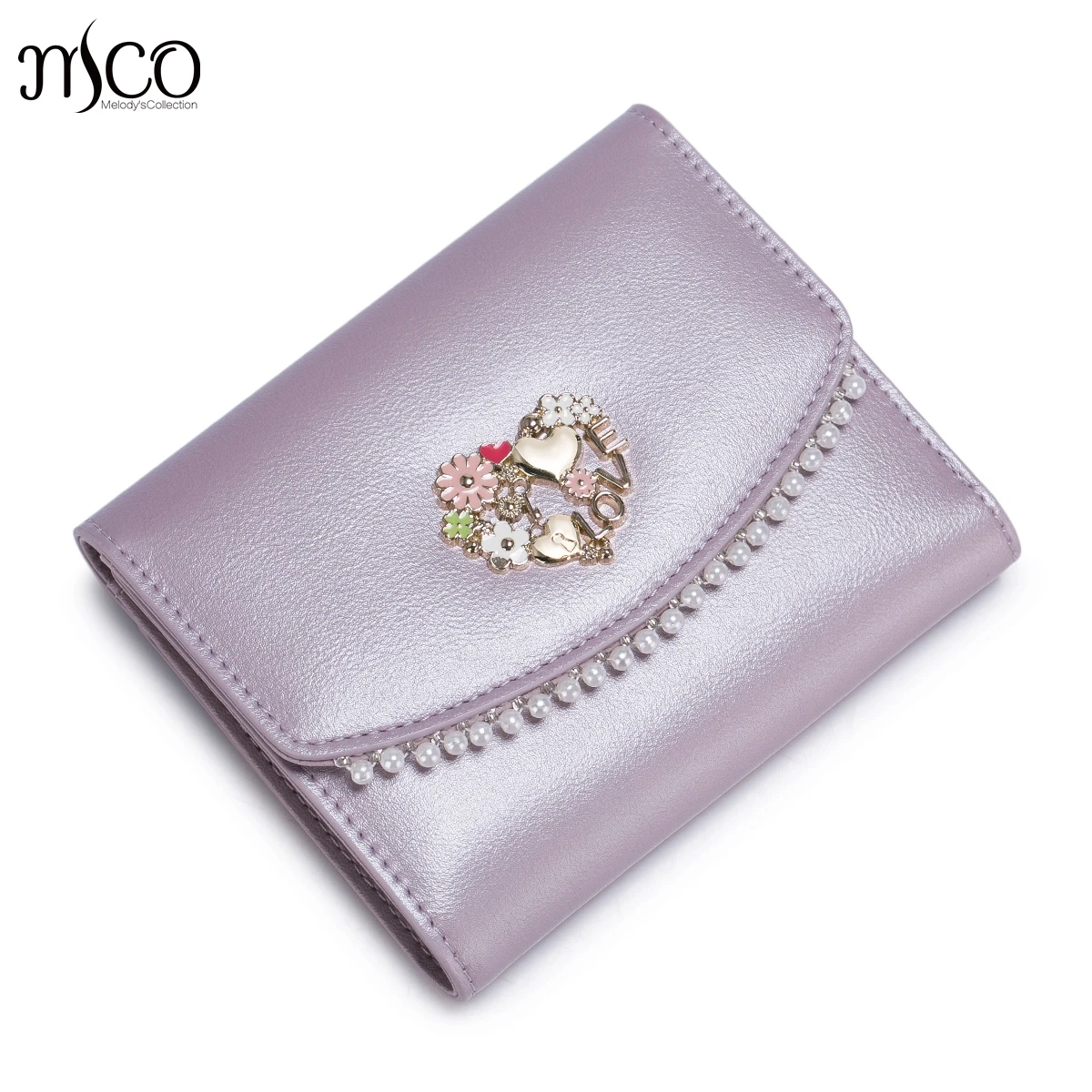 

Women PU Leather Wallets Ladies Fashion Beading Purse Female Elegant Love Short Clutch Handbags Card Holder Gift box