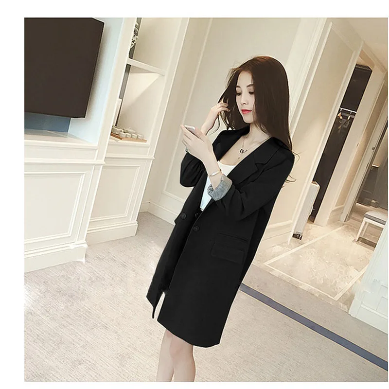 Single One Button Long Blazer Jacket Women 2019 Spring Autumn Slim Elegant overcoat Office ladies outwear coats Female Clothes