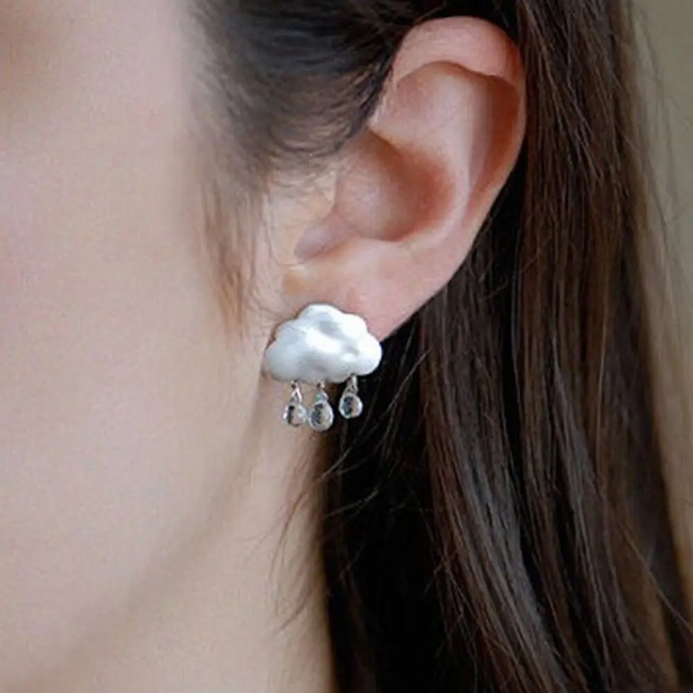 

1Pair personality design ear jewelry new fashion cloud crystal rhinestone imitation pearl stud earring rain cloud earring