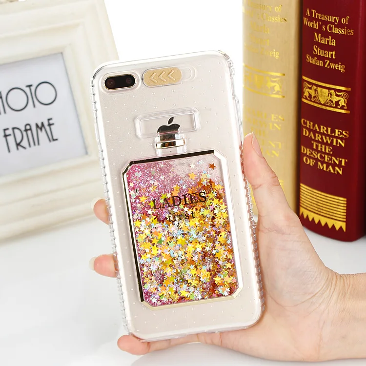 Горячая девушка розовый блеск Bling флакон духов динамический жидкий зыбучий песок чехол для телефона s для iphone 8 7 plus 6S 6 X XS чехол для MAX XR чехол - Цвет: Gold