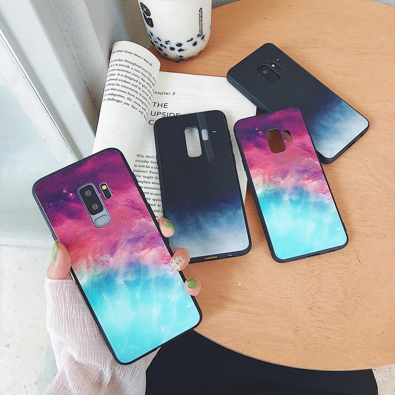  Glass Back Case For Samsung Galaxy S10e S10 S9 S8 Plus Note8 Note9 With Ultra Hybrid Designed Gradient Sky