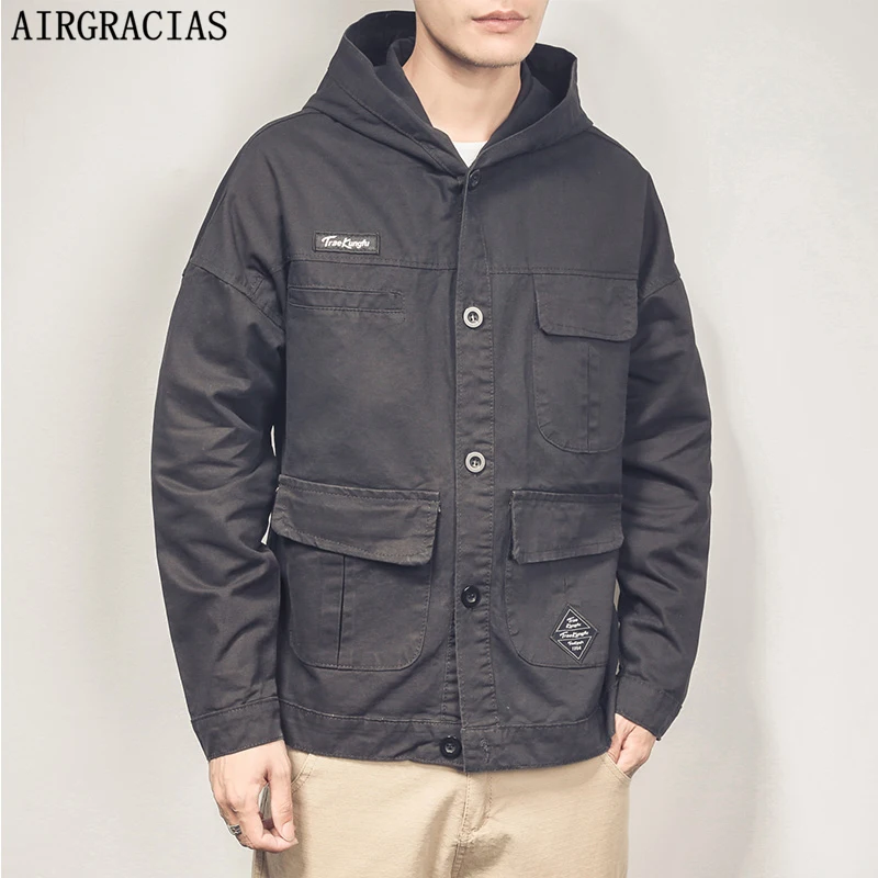

AIRGRACIAS Jacket Men Fashion Hoodies Jackets 100% Cotton Mens Bomber Jacket Plus Size M-5XL Jaqueta Masculino 2019 Autumn NEW