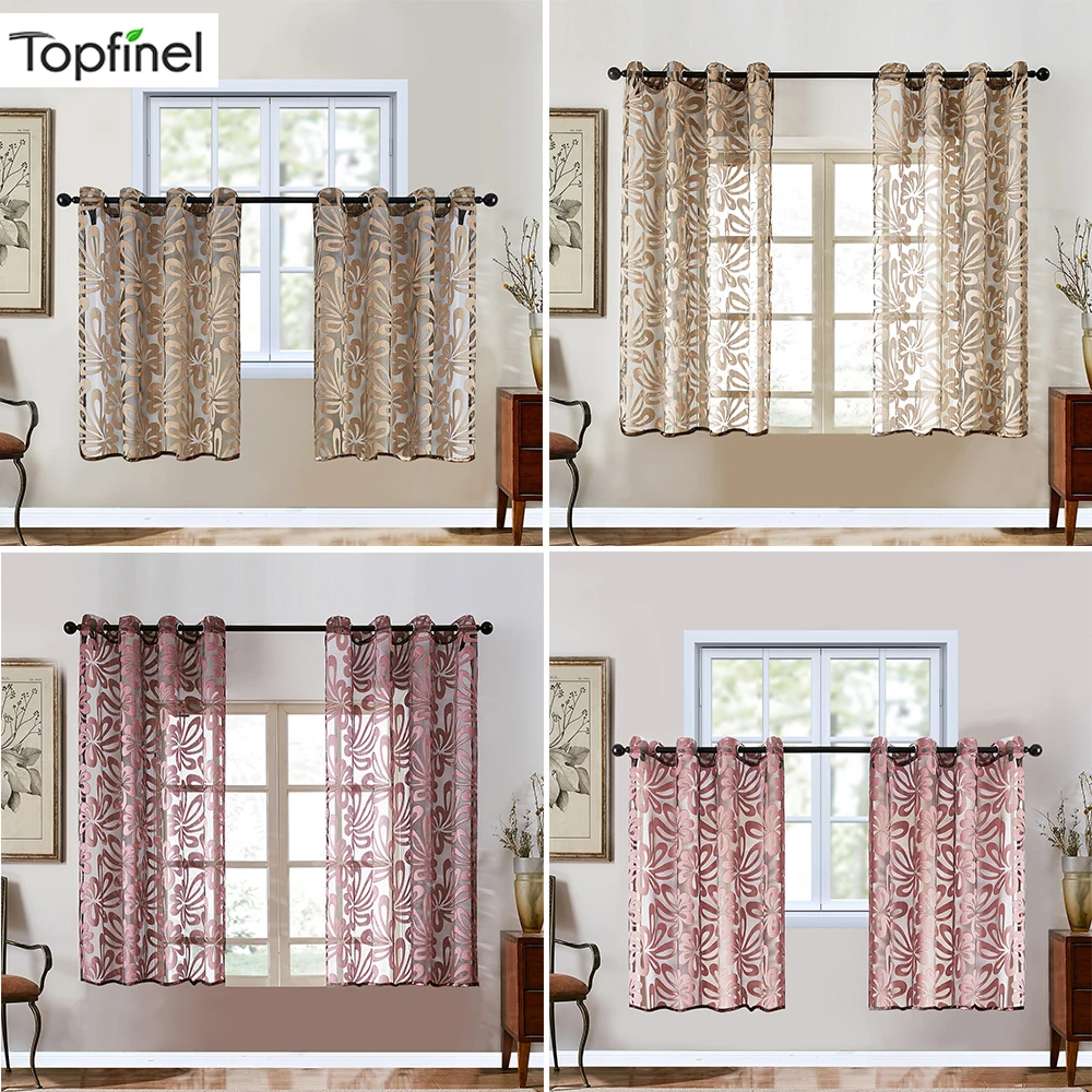TopFinel geométrico moderno cortinas cortas paneles jacquard cortinas de puerta floral decoración del hogar panel transparente cortinas de tratamiento de ventana