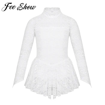 

Figure Skating Dress Kids Girls Ice Skating Ballet Dance Leotard Dress 5-14 Years Floral Lace Competition performance clothing