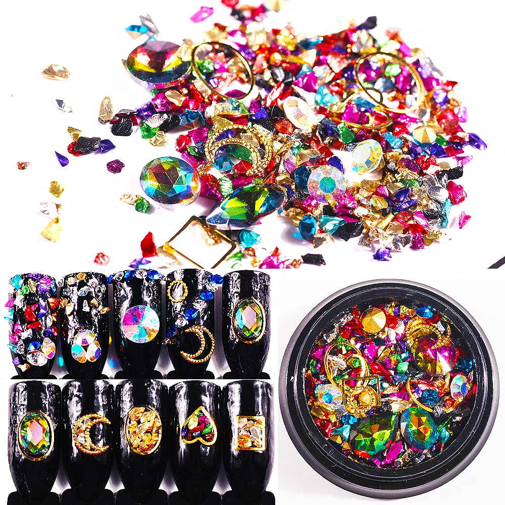 

1 Box Mixed Color Irregular Broken Crystal Stone Nail Art Rhinestone 3D Jewellery Gems Charm Colorful Beauty Nail Accessories