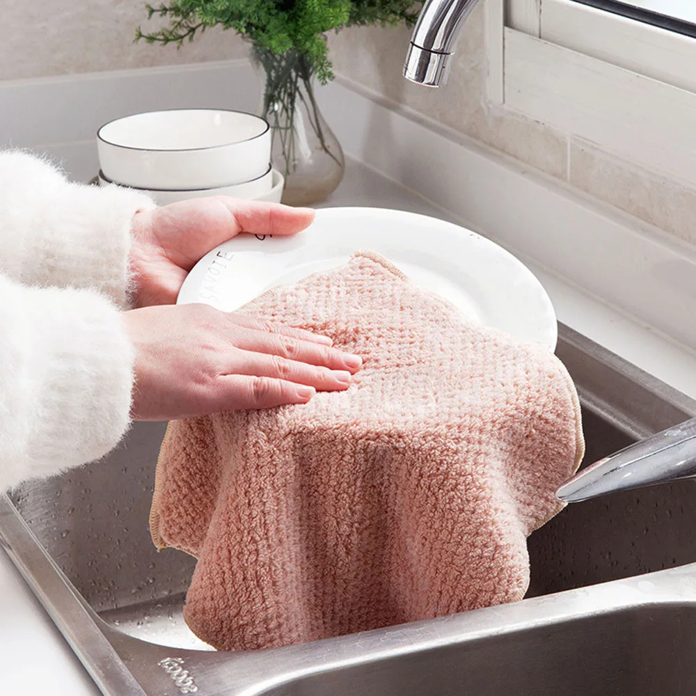 

ISHOWTIENDA Nonstick Oil Velvet Hand Towel Kitchen Quick-drying Hanging Hand Thickened Towel
