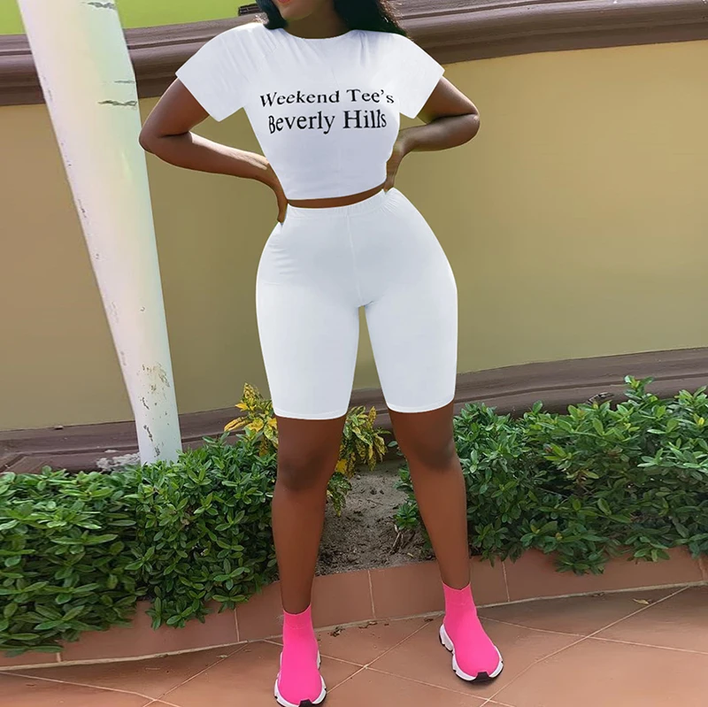 white biker shorts set